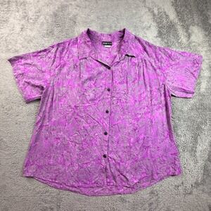 MiB Collection Womens 4X Purple Floral Hawaiian Button Up Shirt Rayon Plus